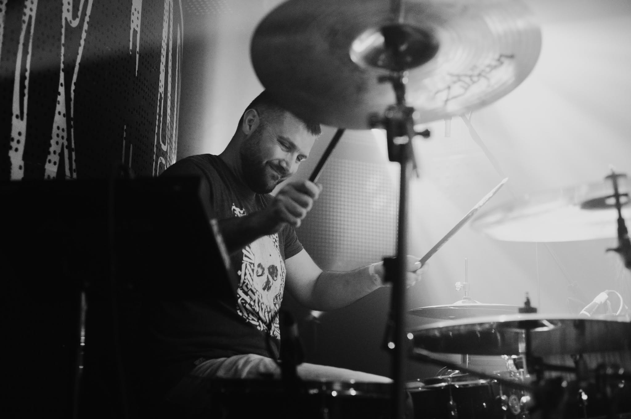Mitsata performing behind the drum kit