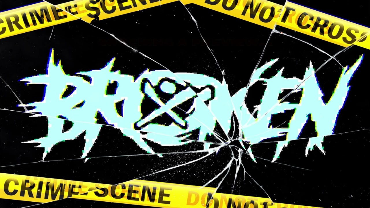 Old Dogs video artwork: Broken logo behind cracked glass and crime-scene tape